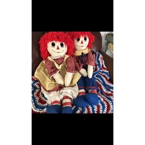 Vintage Raggedy Ann & Andy Dolls handmade Jesus loves You  37" Tall